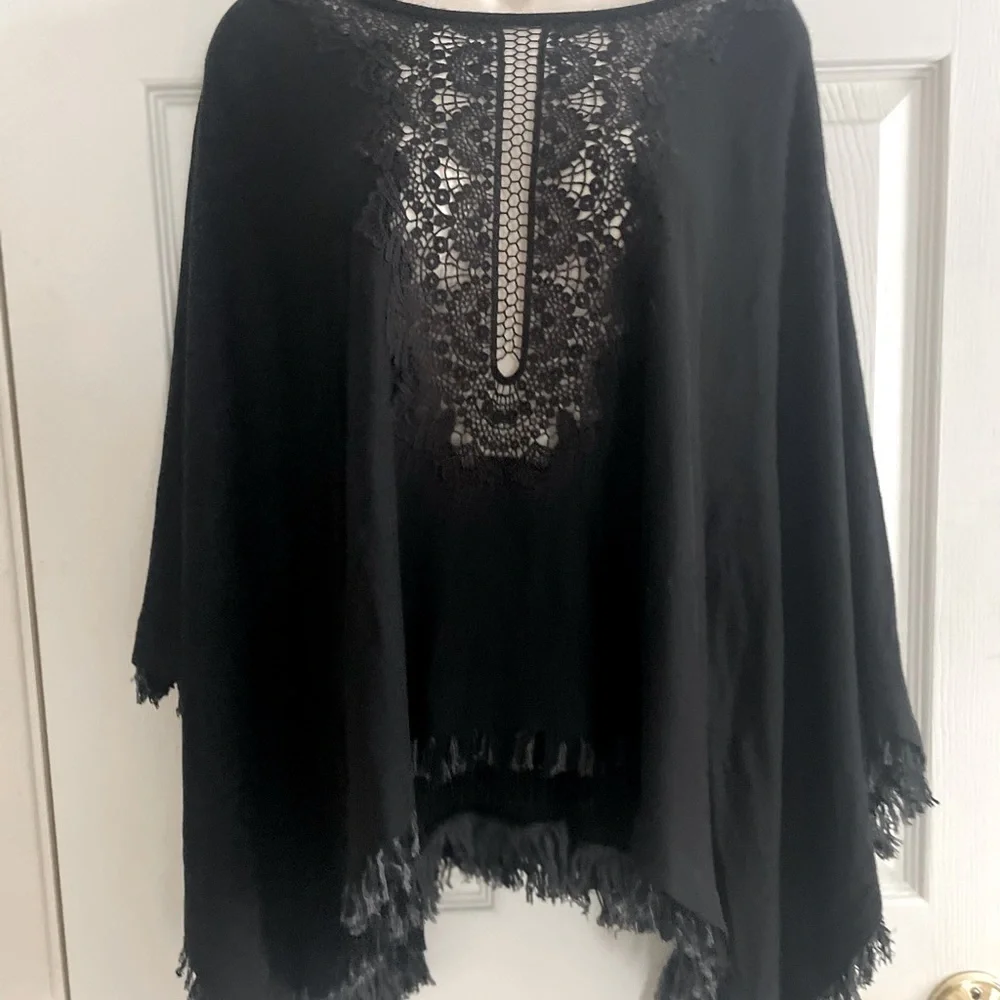 Ella‎ Moss Black Whimsigoth Poncho with Fringe